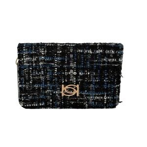 Bebe Kamala Tweed Crossbody Bag Black Blue - NWT